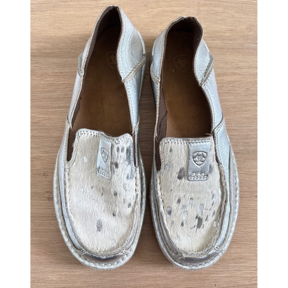 Ariat Cruiser Silver Metallic Cow Print Hair Slip-On Loafers Women 7.5B 10021625